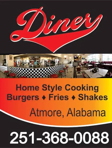 Diner - Home Style Cooking, Burgers, Fries, Shakes. Atmore, Alabama. 251-368-0088